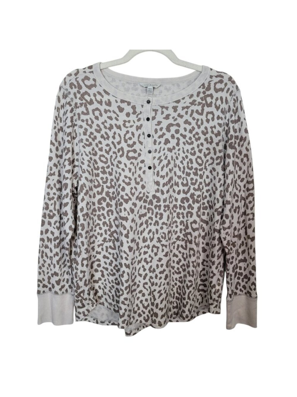 Lucky Brand Sz 1X Waffle Knit Popover Shirt Cream Taupe Animal Print Casual